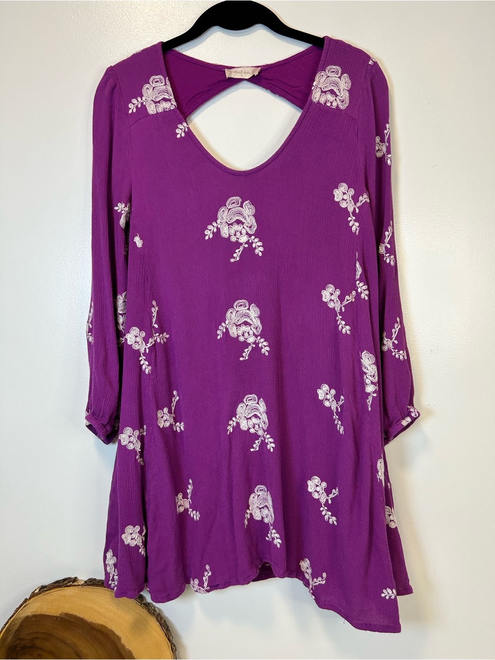 Altar’d State Purple Floral Boho Long-Sleeve Mini Swing Dress Women’s Small‎